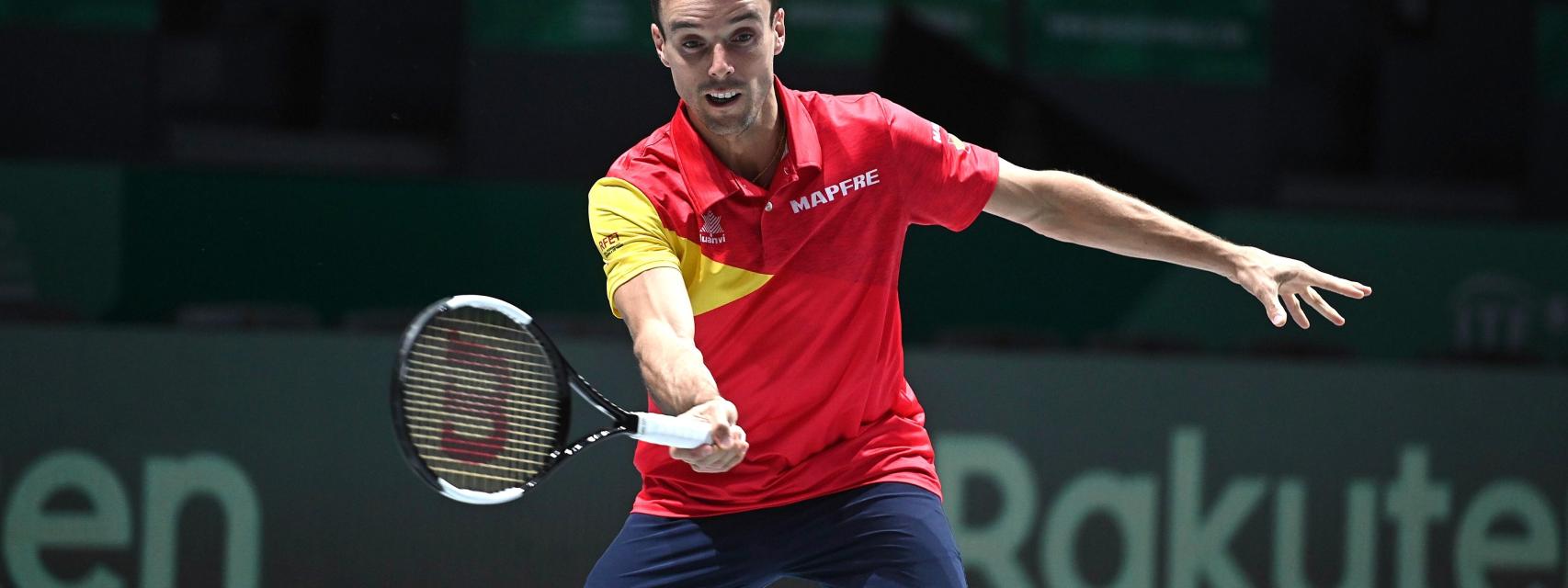 Roberto Bautista, durante el entrenamiento del equipo español de Copa Davis