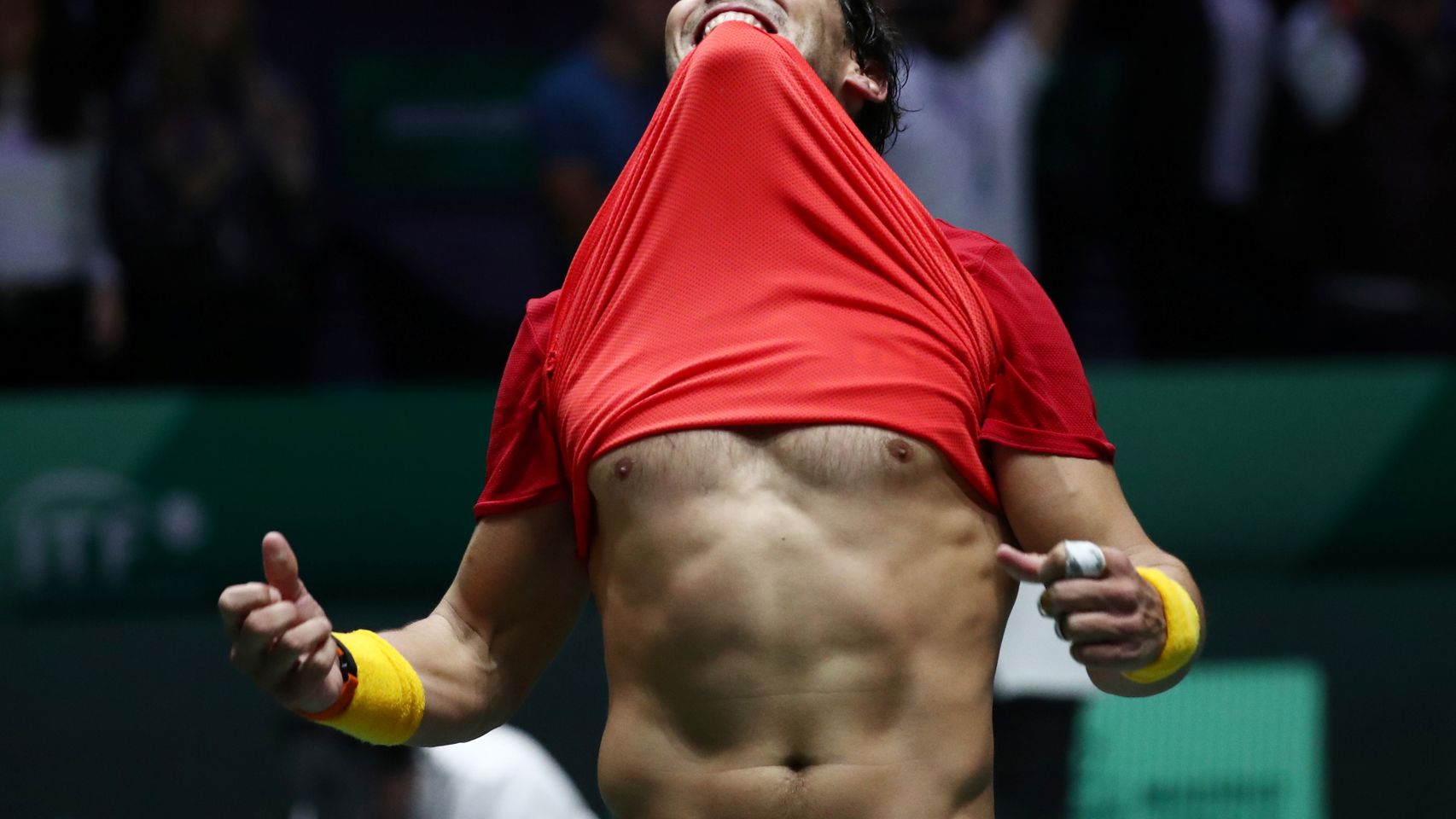 Rafael Nadal celebra el punto definitivo que da a España la victoria en la Copa Davis 2019
