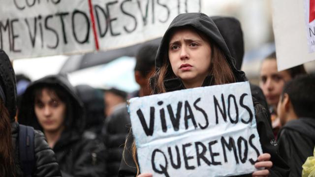 Una joven, en la manifestación contra la violencia machista.