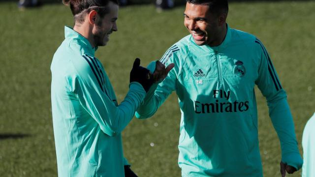 Gareth Bale y Casemiro, durante un entrenamiento del Real Madrid