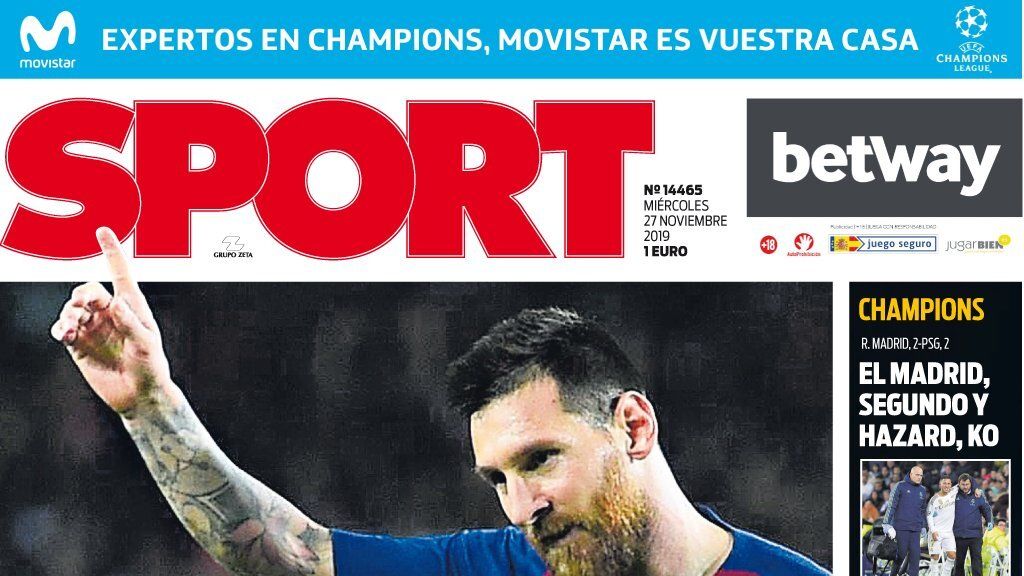 Portada SPORT (27/11/2019)