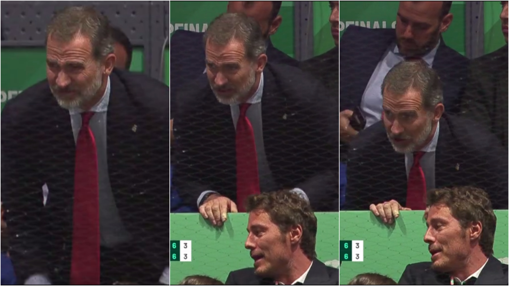 Felipe VI se duele durante la final de la Copa Davis en la Caja Mágica de Madrid.