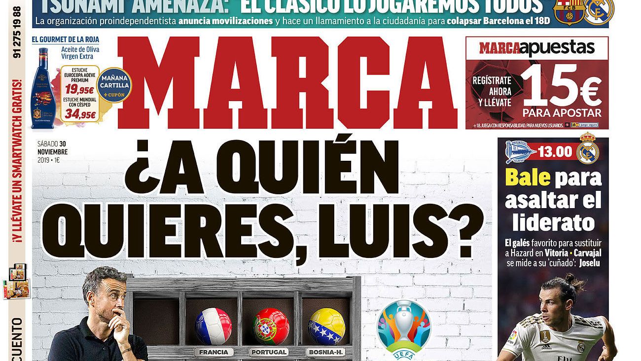 La portada del diario MARCA (30/11/2019)