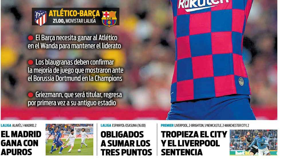 La portada del diario Sport (01/12/2019)