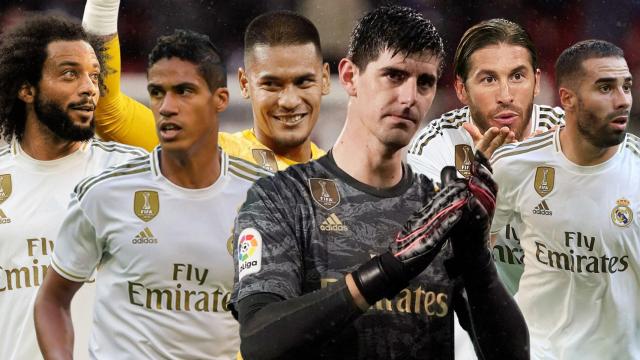 Thibaut Courtois y Alphonse Areola junto a Dani Carvajal, Marcelo, Sergio Ramos y Raphael Varane
