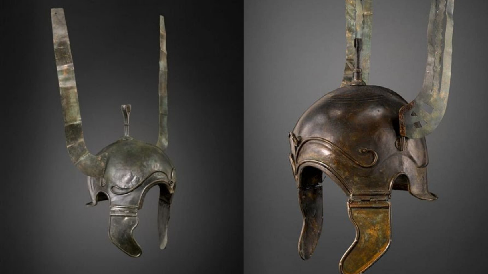 Dos de los cascos celtíberos expoliados en los años 80.