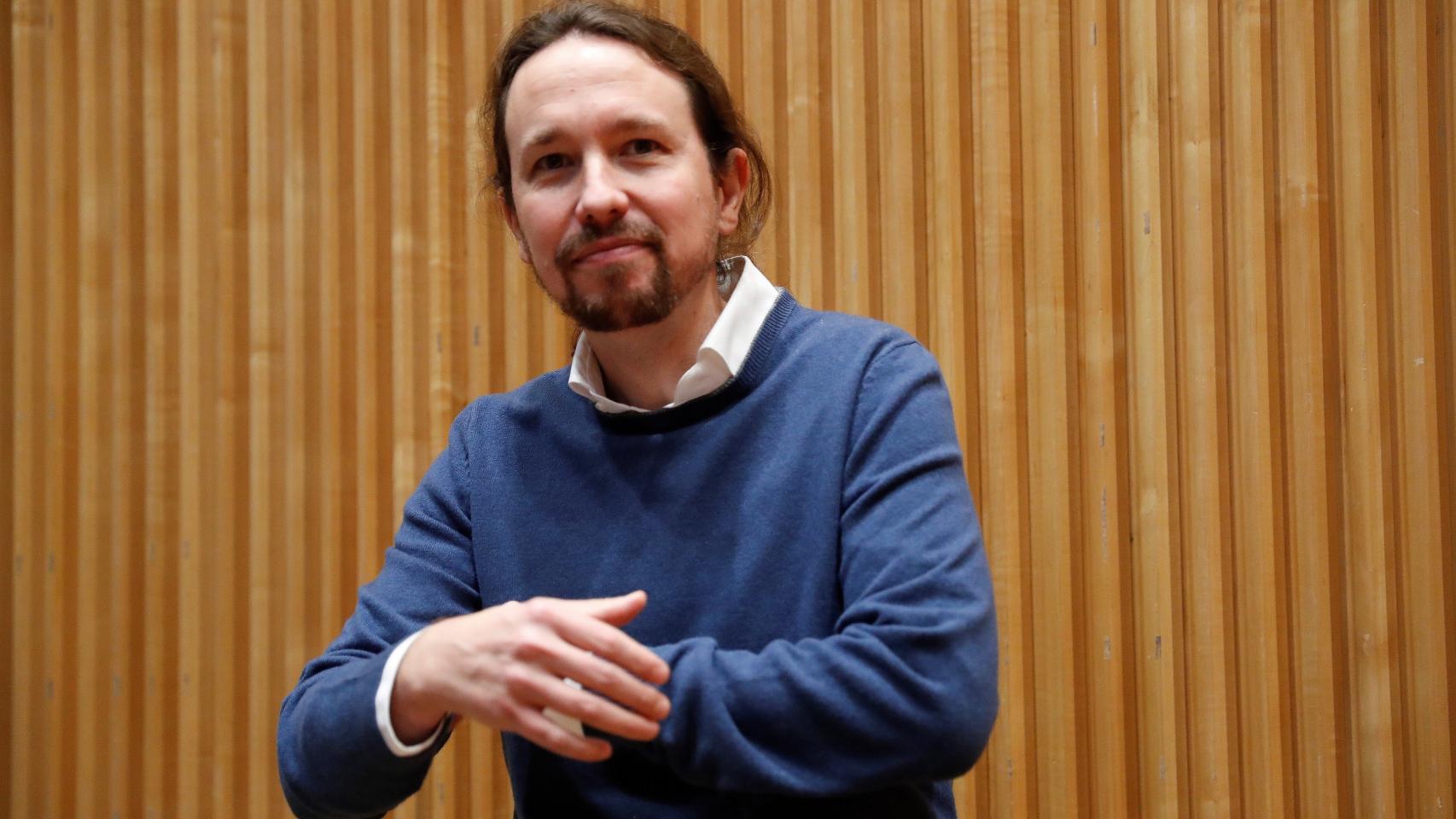 El secretario general de Unidas Podemos, Pablo Iglesias, este jueves en la presentación de un libro en el Congreso.