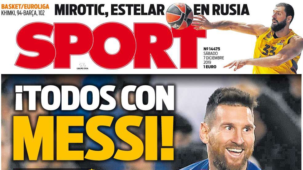 La portada del diario Sport (07/12/2019)