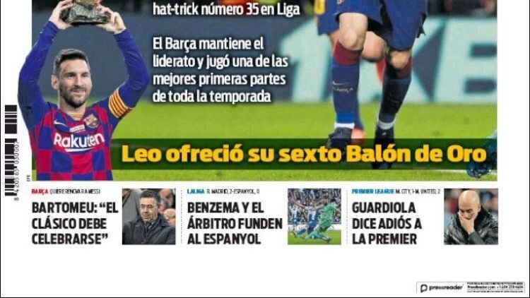 La portada del diario Sport (08/12/2019)