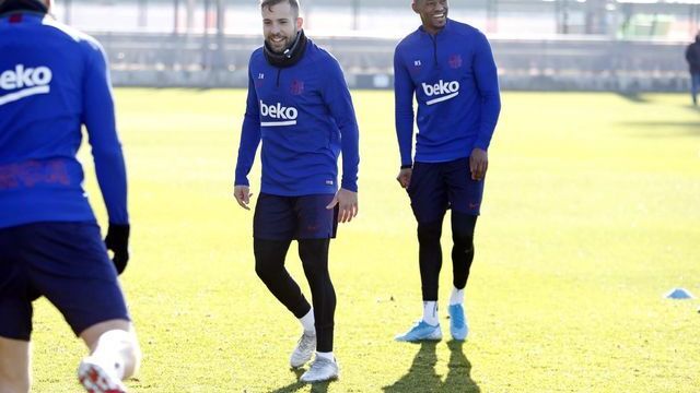 Jordi Alba y Nelson Semedo, en el entrenamiento