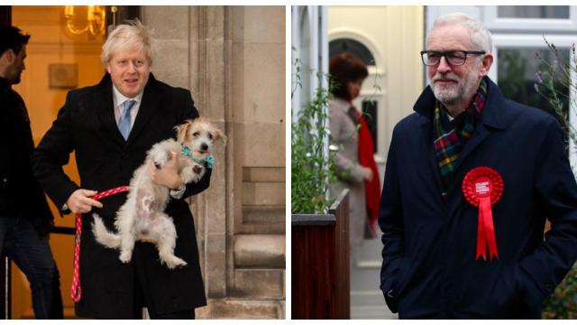 Johnson y Corbyn momentos antes de votar en las elecciones de Reino Unido.