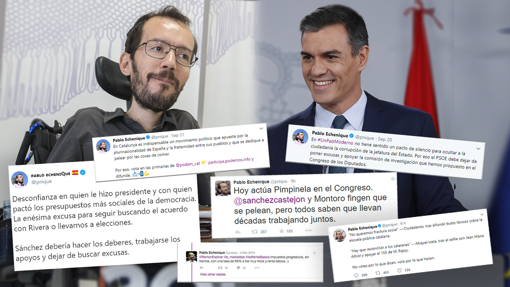 Algunos de los 'tuits' que Pablo Echenique ha borrado en la red social.