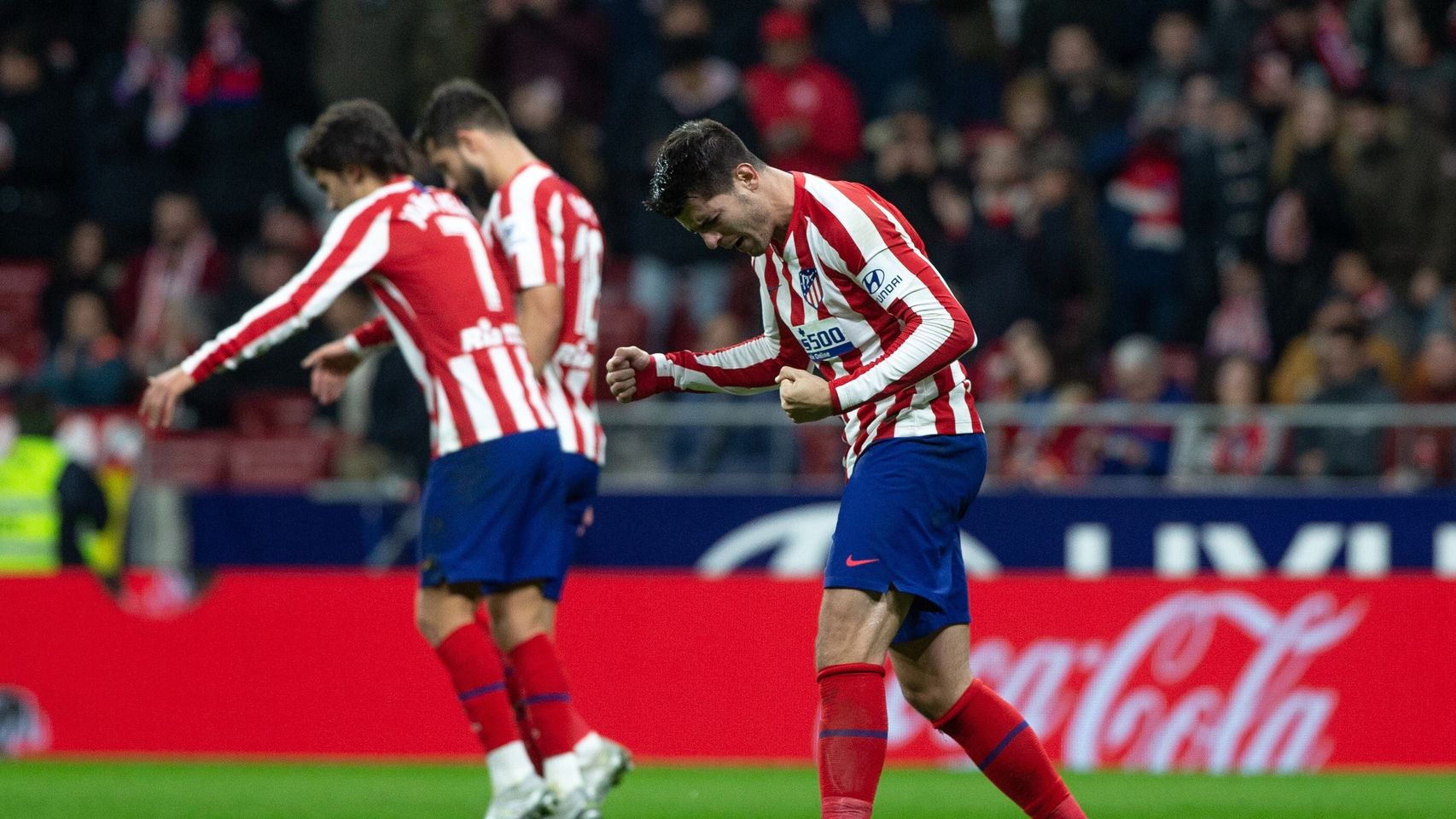 Morata celebra uno de los goles del partido