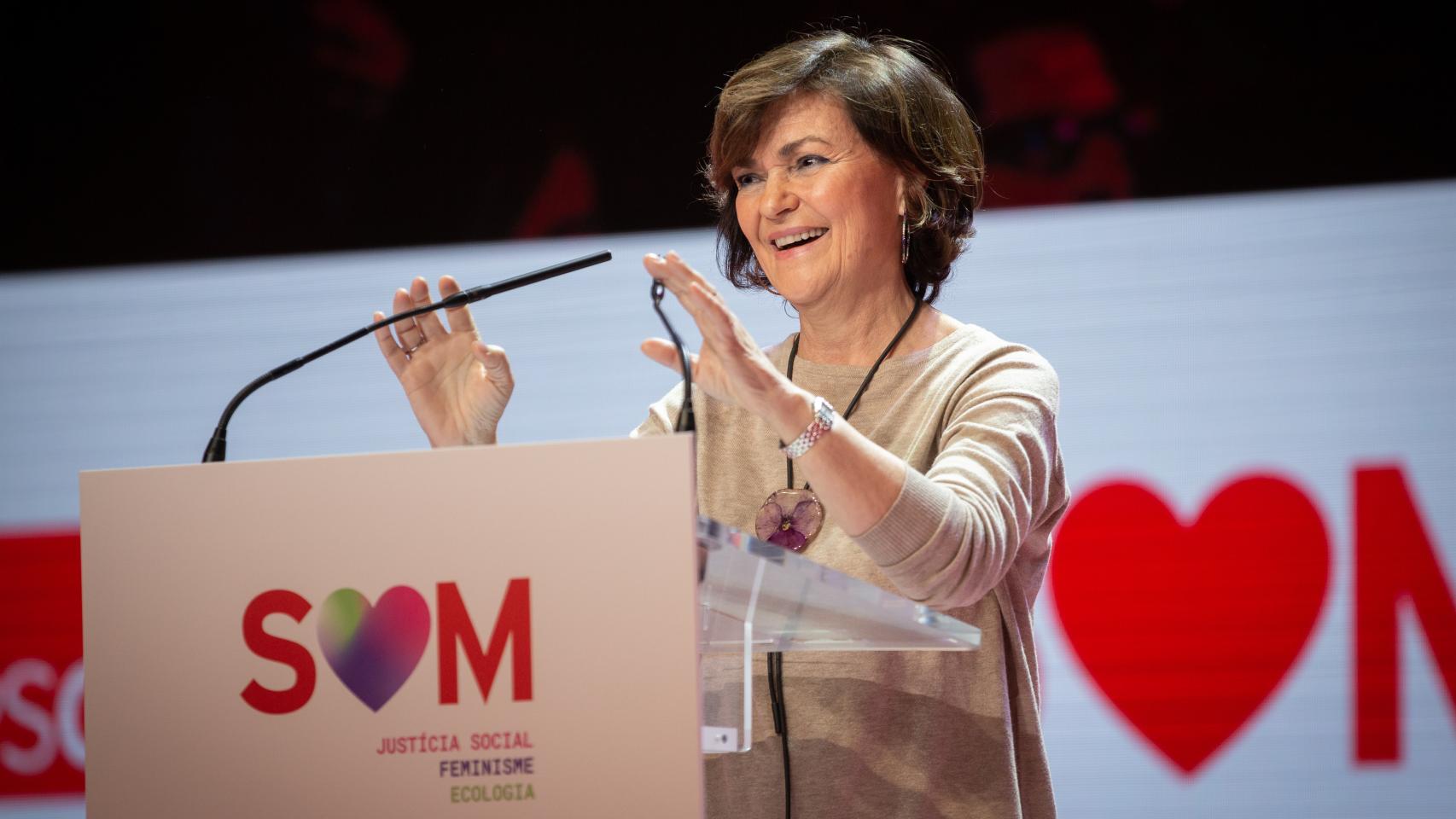 La vicepresidenta Calvo, durante su discurso en el Congreso del PSC.