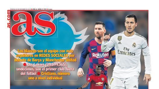 La portada del diario AS (29/12/2019)