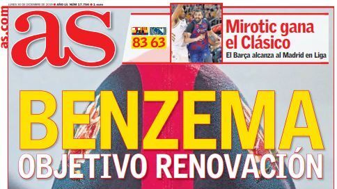 La portada del diario AS (30/12/2019)
