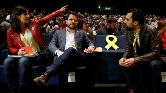 Marta Vilalta, Pere Aragonès y Roger Torrent durante un Consejo Nacional de ERC.