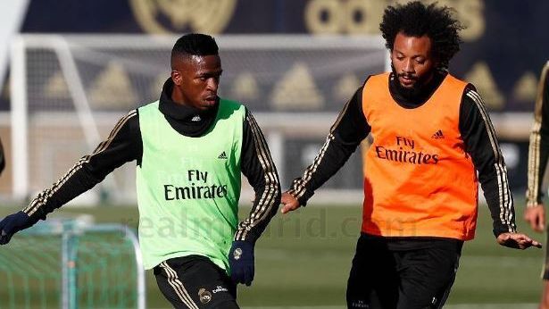 Marcelo en el último entrenamiento del año del Real Madrid