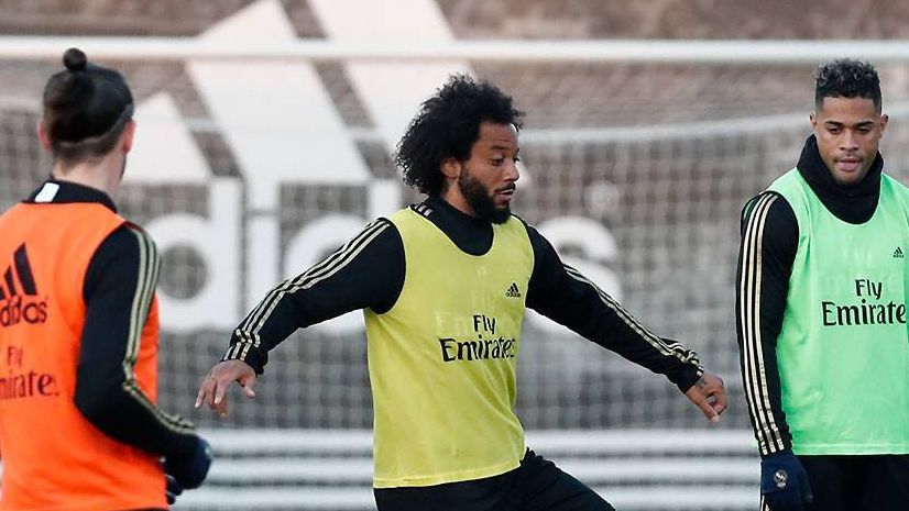 Marcelo, durante un entrenamiento del Real Madrid