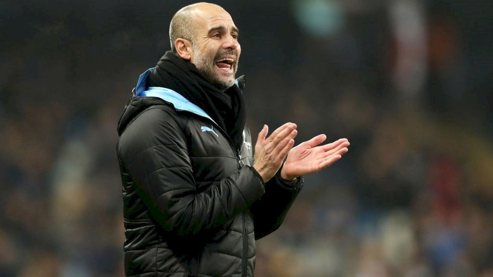 Pep Guardiola, durante el partido del Manchester City frente al Everton