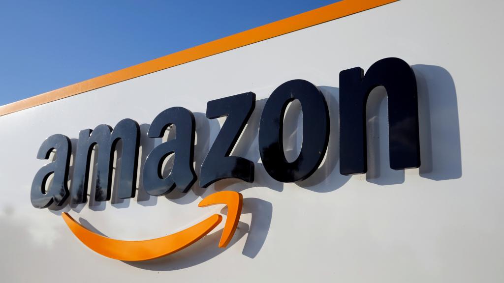 FILE PHOTO: The logo of Amazon is seen at the company logistics centre in Boves