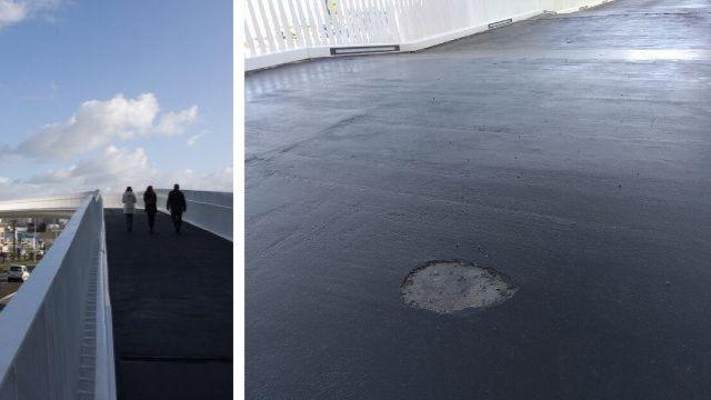 Denuncian desperfectos en la recién inaugurada pasarela de Marineda en A Coruña