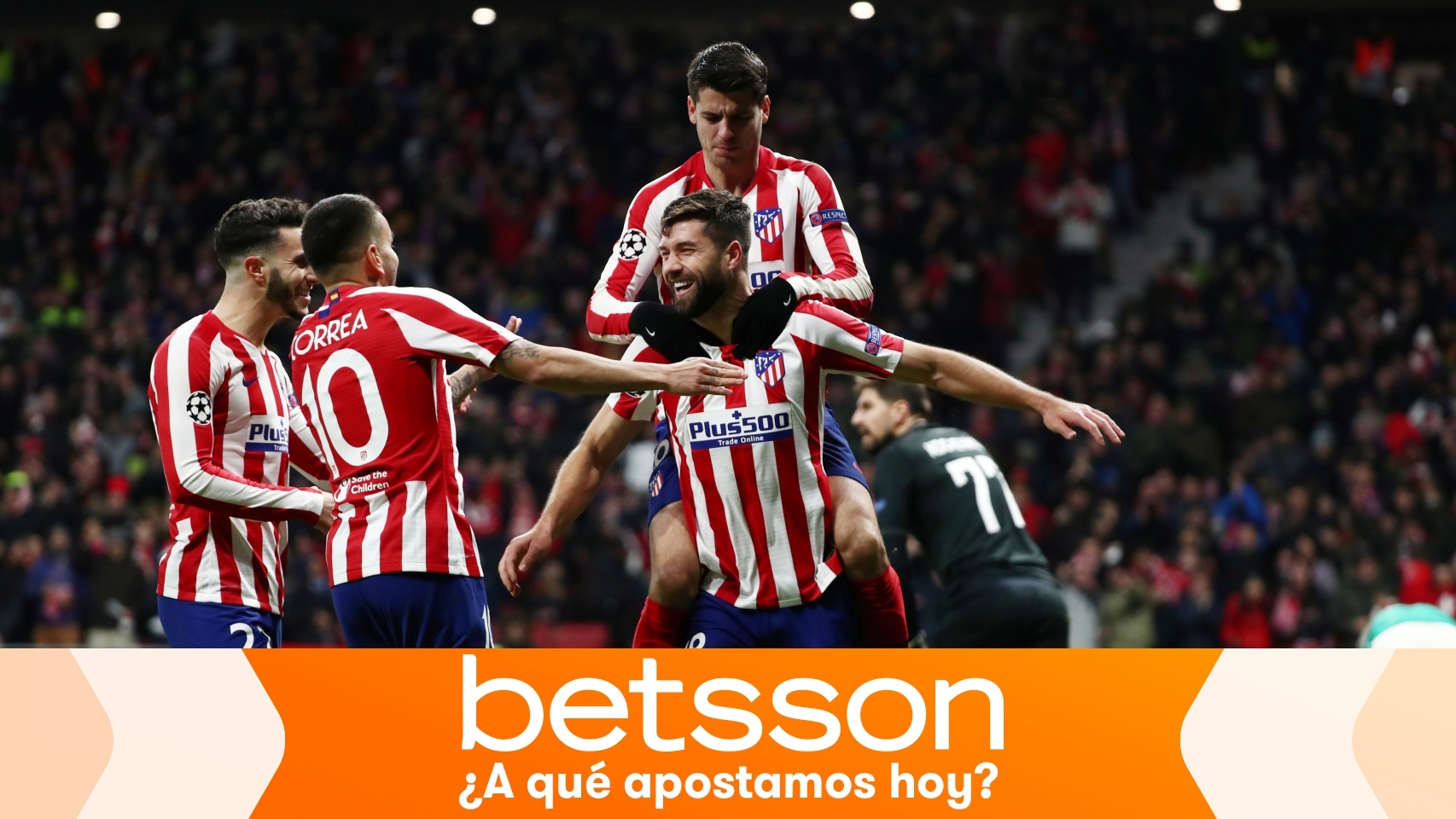 Piña de los jugadores del Atlético de Madrid