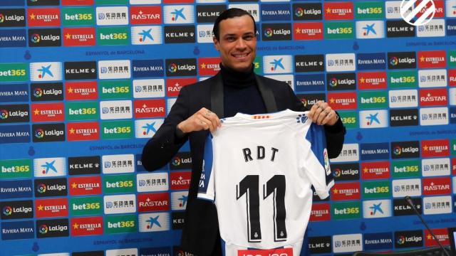 Raúl De Tomás, durante su presentación con el Espanyol