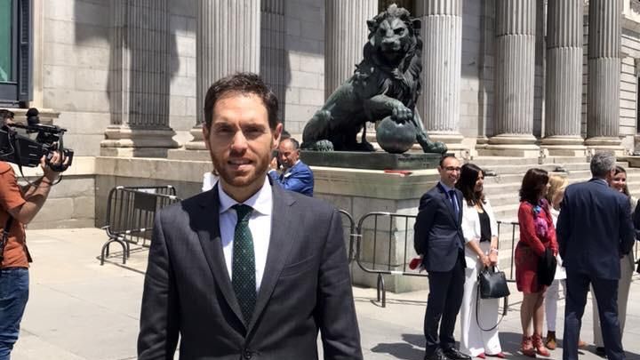 El diputado de Navarra Suma, Sergio Sayas, frente al Congreso.