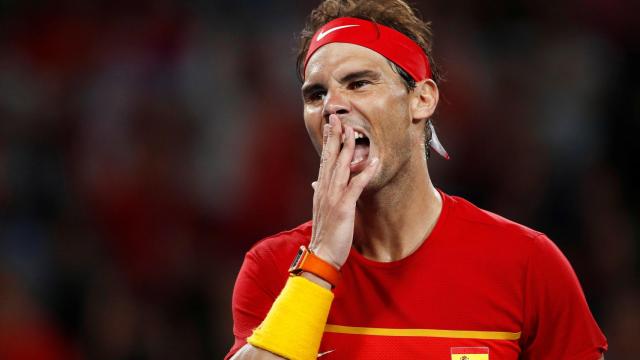 Nadal se lamenta durante el partido ante Djokovic.