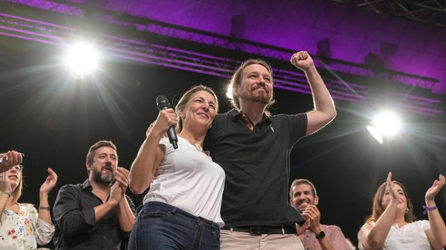 Yolanda Díaz y Pablo Iglesias, en un acto electoral antes de llegar al Gobierno.