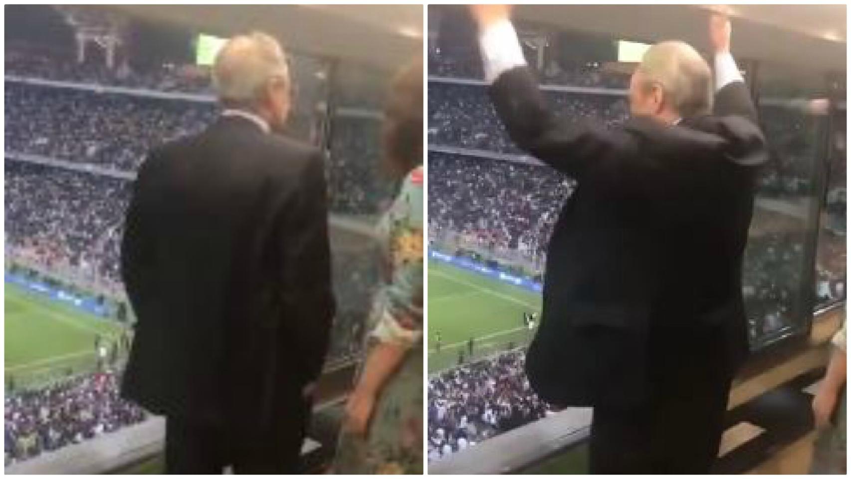 La celebración de Florentino Pérez a gol de Sergio Ramos