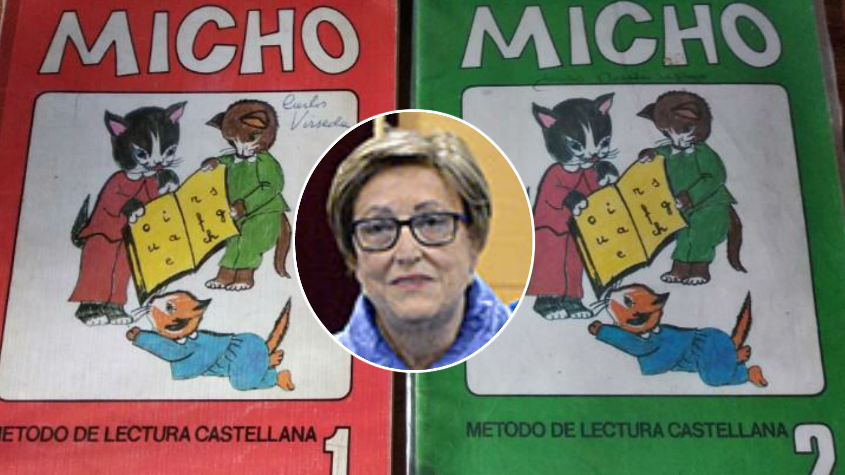Maribel Sahuquillo, la maestra fallecida este martes, junto a las cartillas Micho que creó.