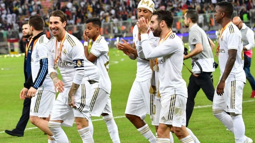 Los jugadores en la celebración de la Supercopa de España