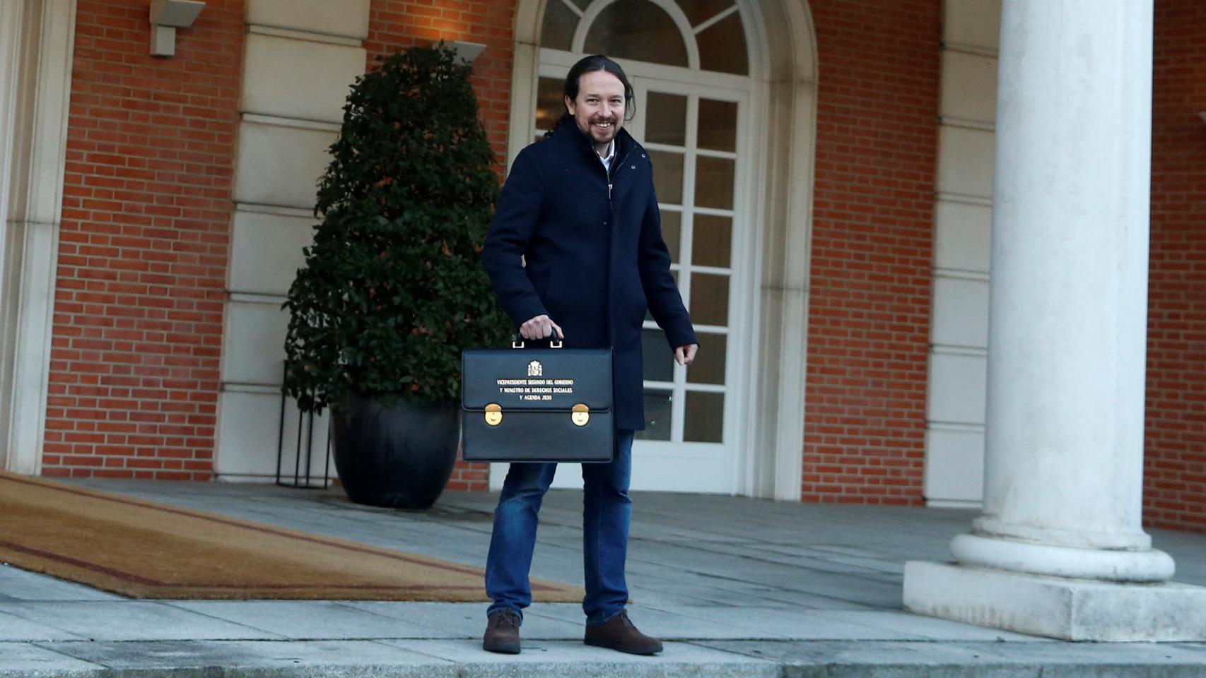 Pablo Iglesias, a su llegada al primer Consejo de Ministros como vicepresidente social.