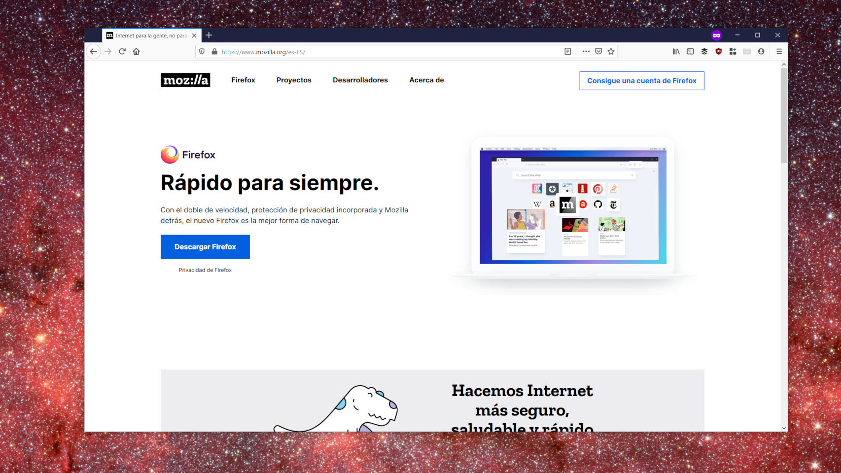 Página de Mozilla en una ventana de Firefox