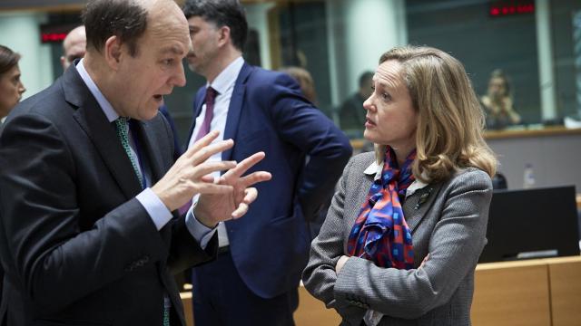 La vicepresidenta Nadia Calviño, durante el Ecofin de este martes