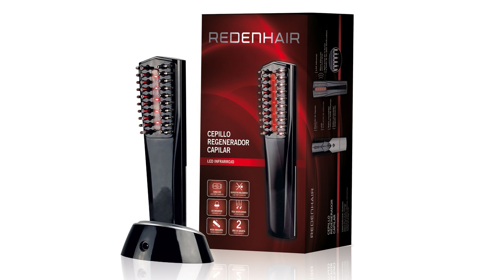 El cepillo regenerador utiliza infrarrojos y micro-vibraciones para estimular el crecimiento capilar.
