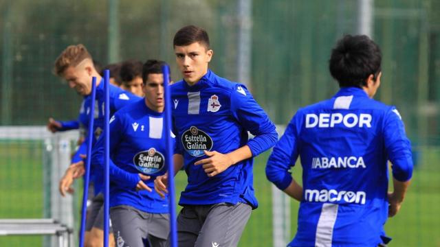 Juan Rodríguez durante un entrenamiento en Abegondo.