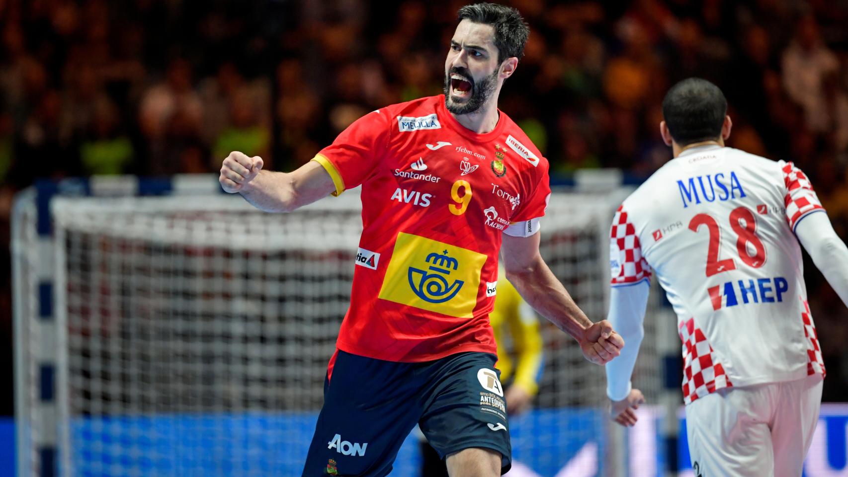 Raúl Entrerríos, en la final del Europeo de balonmano masculino entre Croacia y España