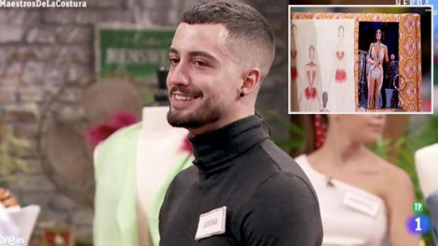 Joshua, concursante de 'Maestros de la costura', en montaje con el boceto del vestido de Pedroche.