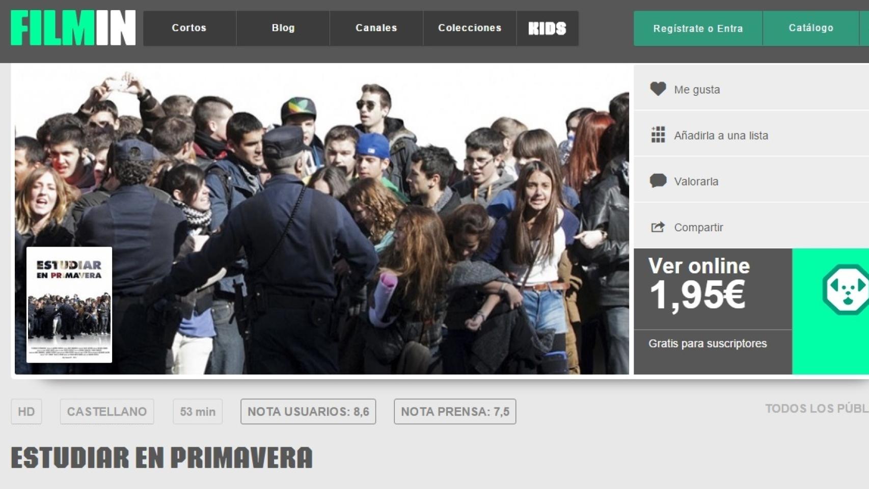 Imagen de la portada de la plataforma Filmin.