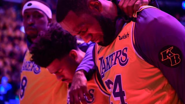 LeBron James, durante el homenaje a Kobe Bryant