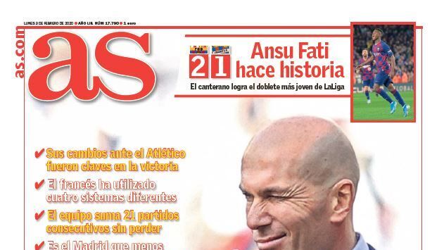 La portada del diario AS (03/02/2020)