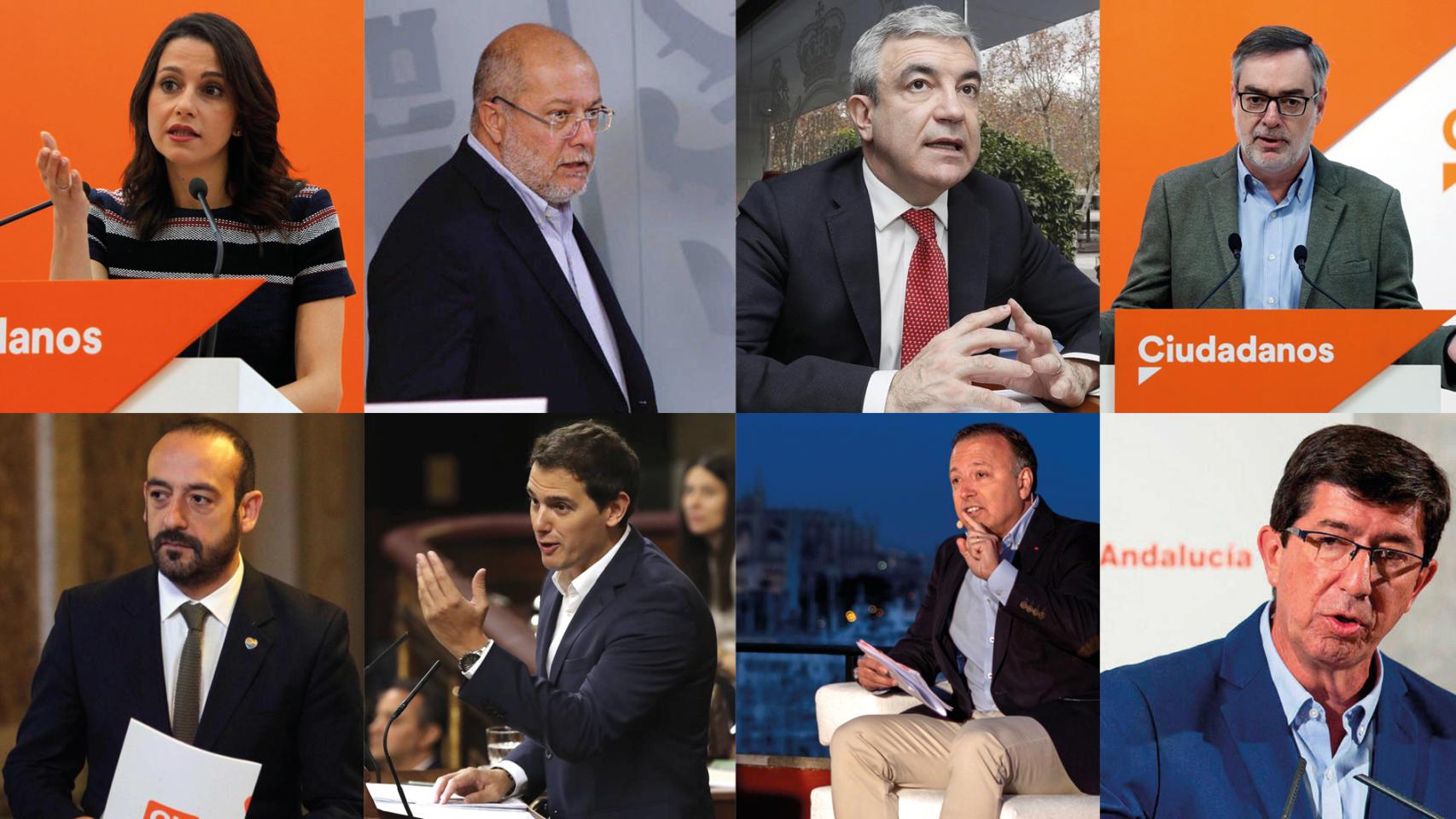 Inés Arrimadas, Francisco Igea, Luis Garicano, José Manuel Villegas, Jordi Cañas, Albert Rivera, Joan Mesquida y Juan Marín, en orden de lectura.