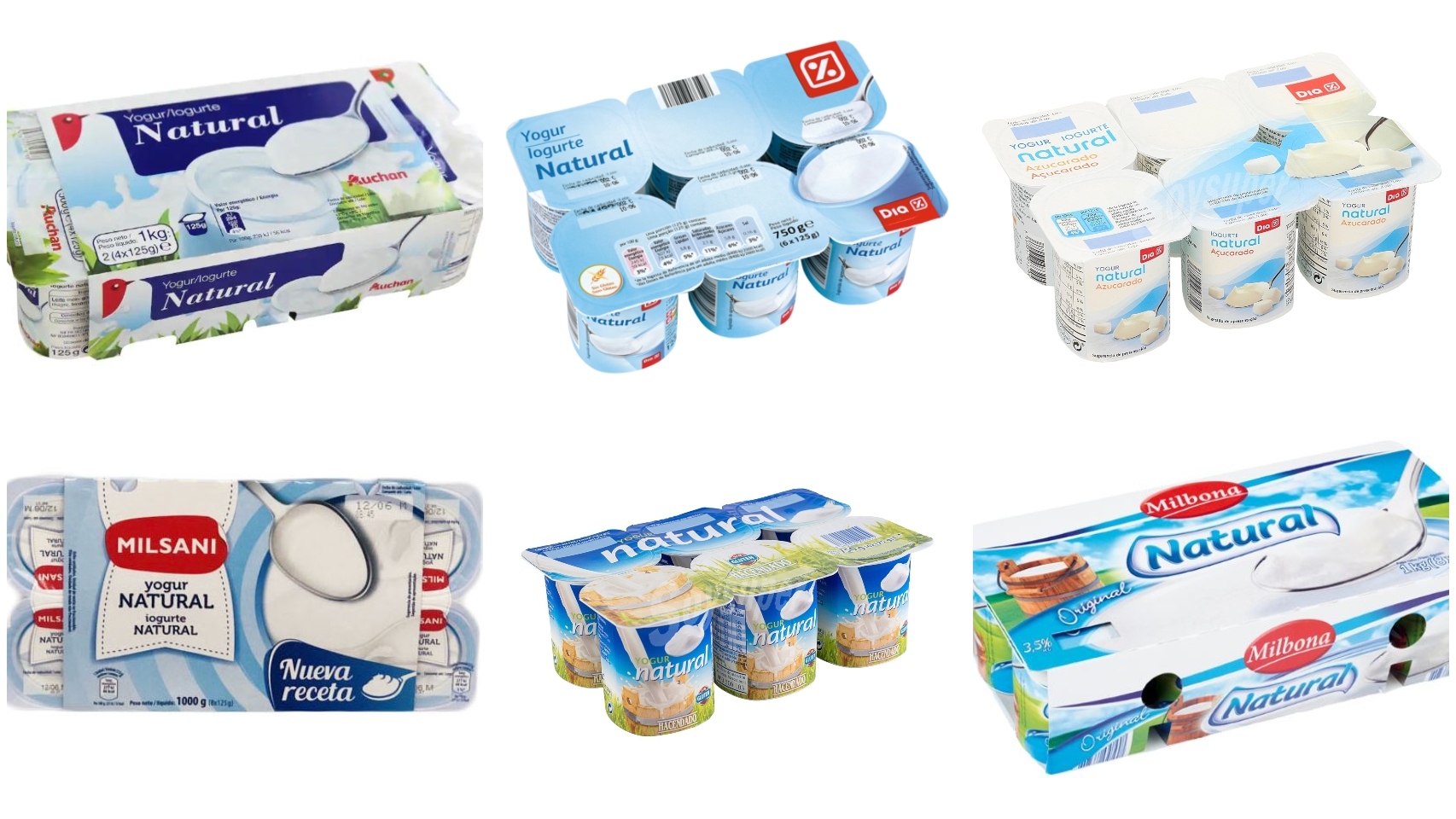 Yogures naturales de marca blanca.
