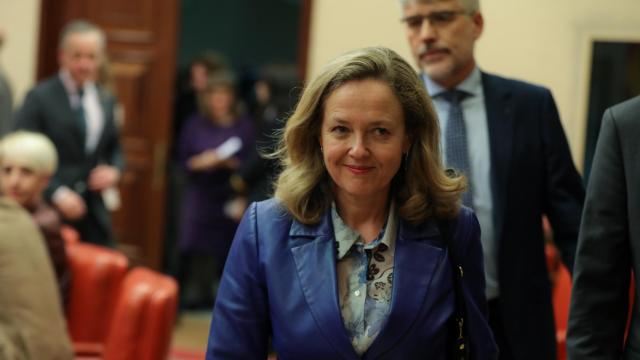 Nadia Calviño, a la entrada de la Comisión de Economía del Congreso.