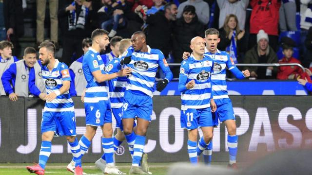 Celebración primer gol del Deportivo
