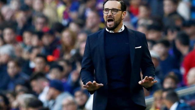 Bordalás, durante un momento del partido entre el Barça y el Getafe