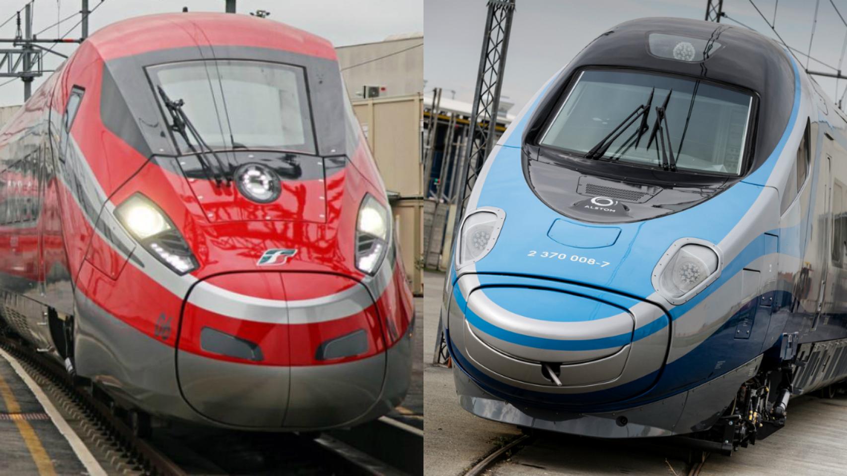 Un tren de alta velocidad de Bombardier, izquierda y uno de Alstom, derecha.